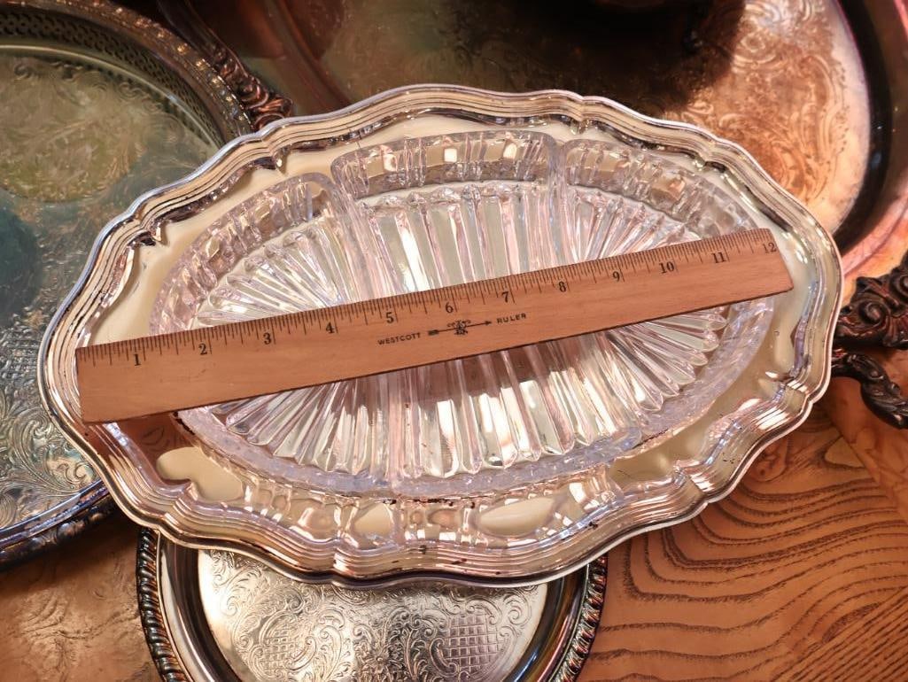 Collection Silverplate Platters including Two with Glass Inserts - 2