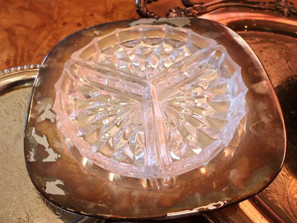Collection Silverplate Platters including Two with Glass Inserts - 4