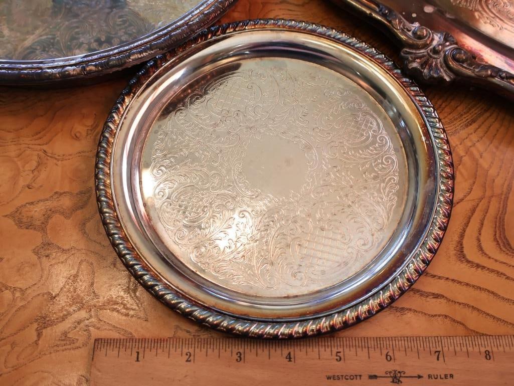 Collection Silverplate Platters including Two with Glass Inserts - 5