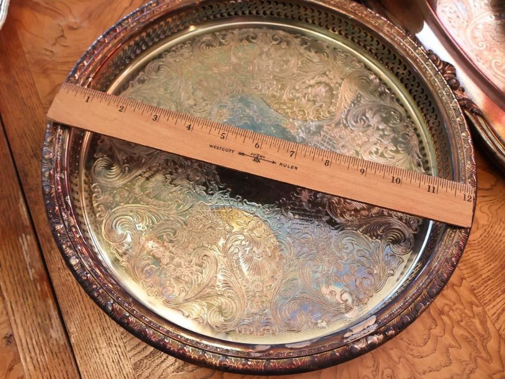 Collection Silverplate Platters including Two with Glass Inserts - 6