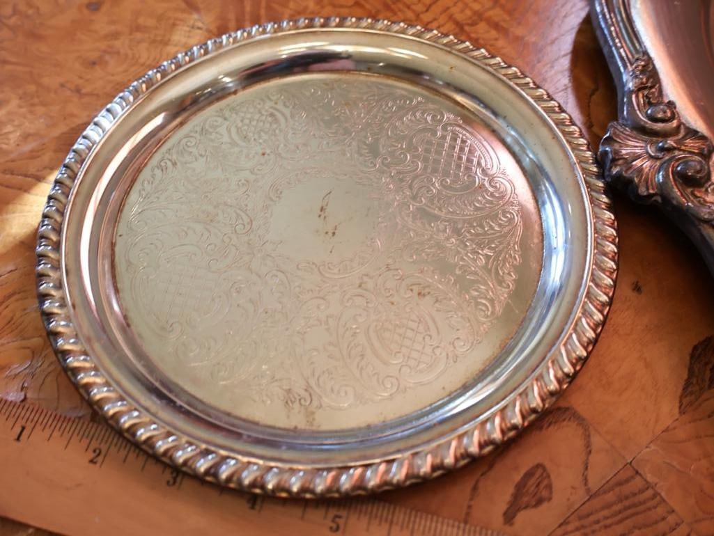 Collection Silverplate Platters including Two with Glass Inserts - 9
