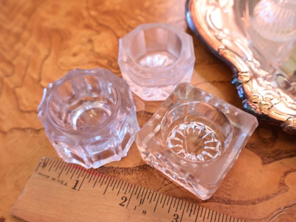 Vintage Sterling Silver-Topped Glass Shakers, Crystal Condiment Pieces and Enamel Salt Cellars - 16