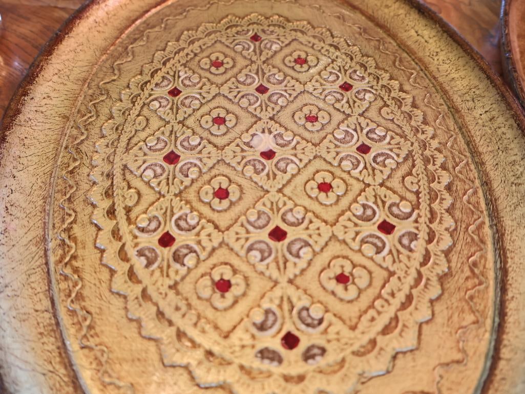 Vintage Hollywood Regency Greek Key Glass Cups and Florentine Gilt Serving Trays - 8