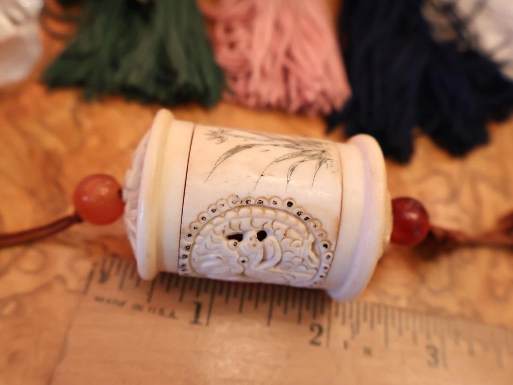 Collection of Tassels including Carved Bone - 4