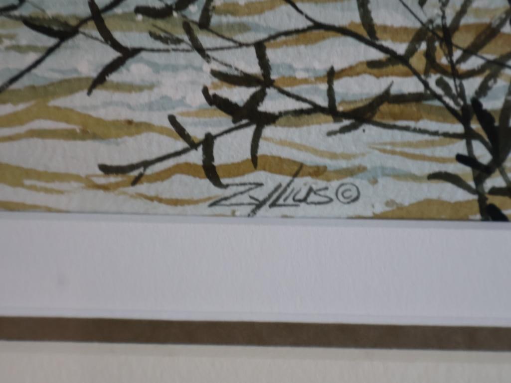 Large Watercolor By Don Zylius, Blue Heron Looking over the Three Sisters - 4