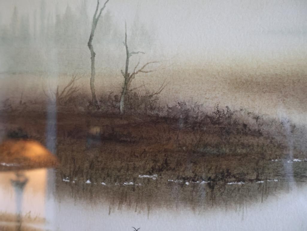 Large Watercolor By Don Zylius, Blue Heron Looking over the Three Sisters - 7