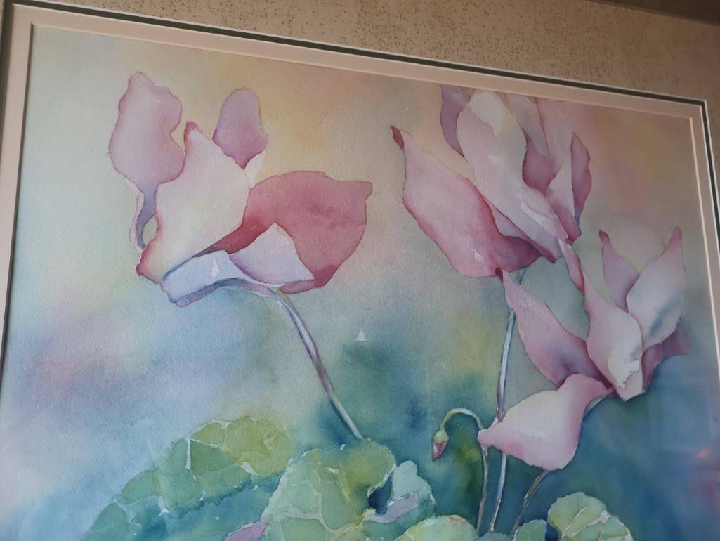 Large Framed Floral Sue Bennett Watercolor - 3