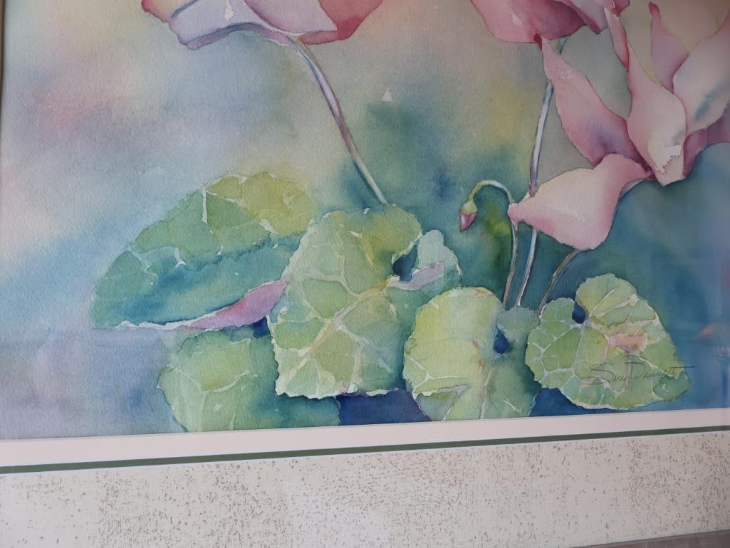 Large Framed Floral Sue Bennett Watercolor - 4