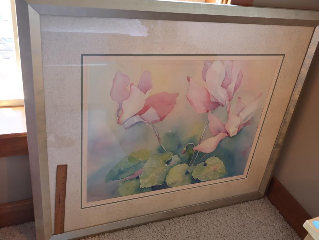 Large Framed Floral Sue Bennett Watercolor - 6