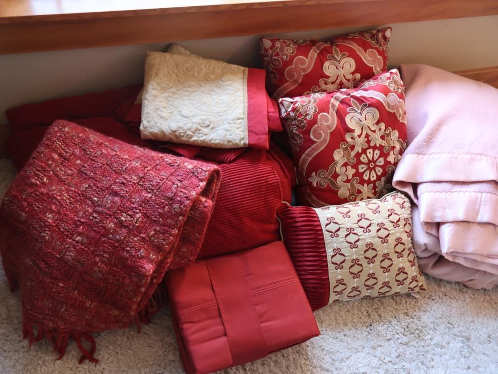 Collection of Red Bedding and Pillows (1 of 7)
