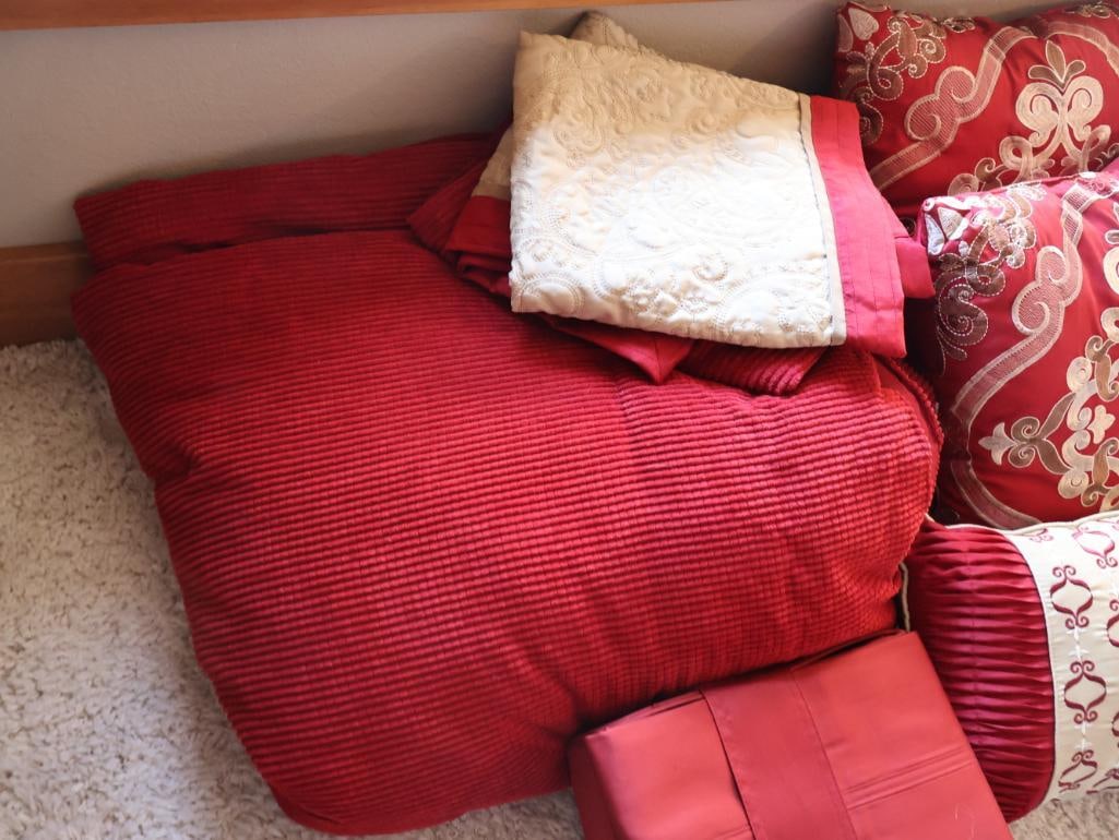 Collection of Red Bedding and Pillows - 4