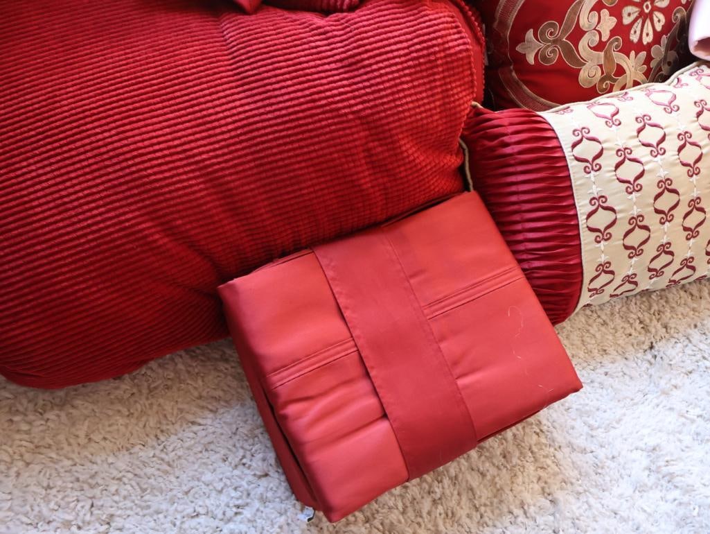 Collection of Red Bedding and Pillows - 5