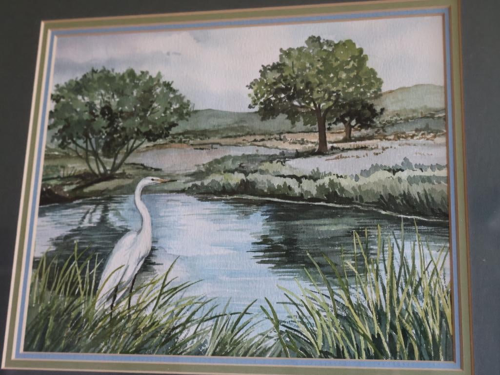 Small Framed Original Painting of Crane in Wetlands - 2