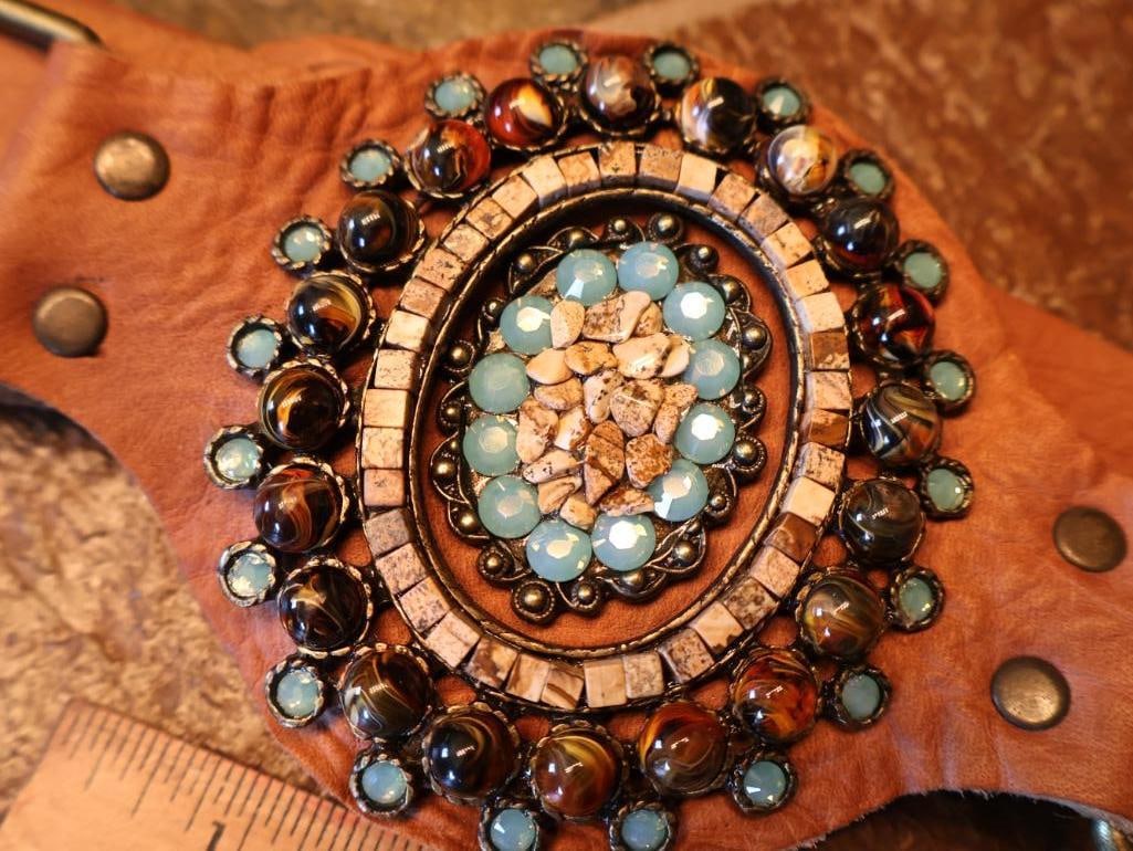 Two Ornate Leather Rock Fashion Belts - 10