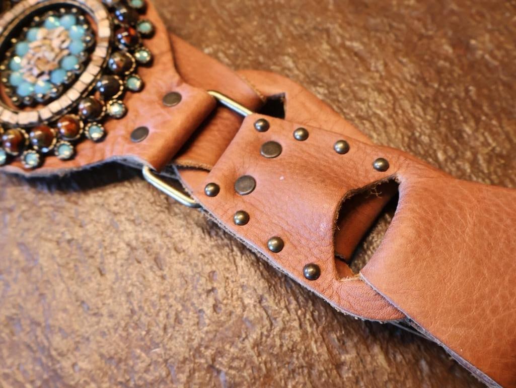 Two Ornate Leather Rock Fashion Belts - 13