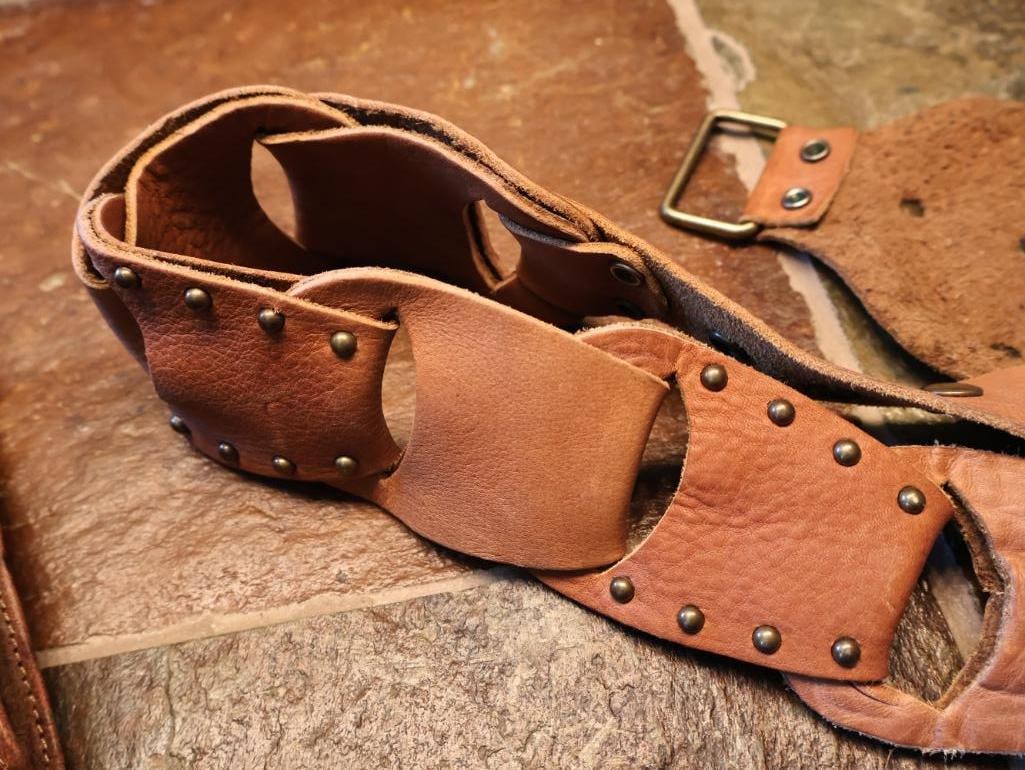Two Ornate Leather Rock Fashion Belts - 14