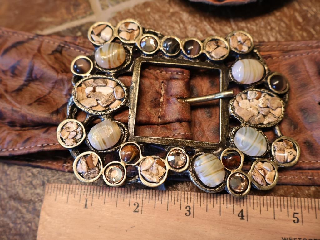 Two Ornate Leather Rock Fashion Belts - 2