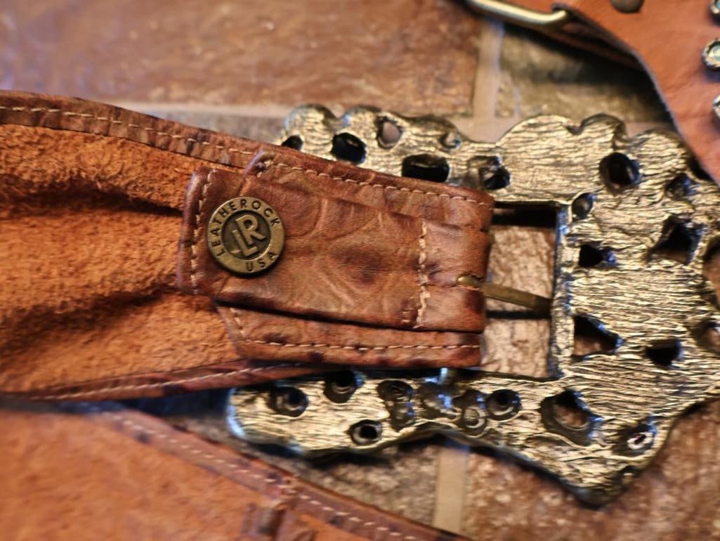 Two Ornate Leather Rock Fashion Belts - 4