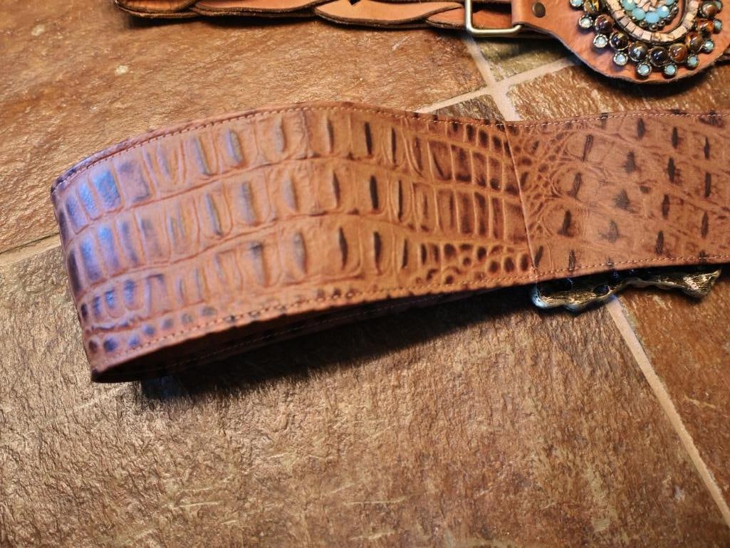 Two Ornate Leather Rock Fashion Belts - 7