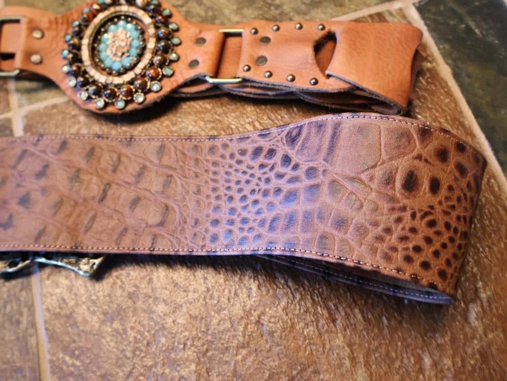 Two Ornate Leather Rock Fashion Belts - 8