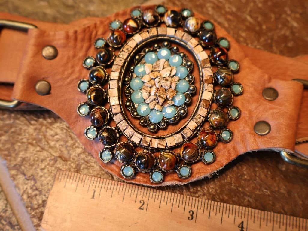 Two Ornate Leather Rock Fashion Belts - 9