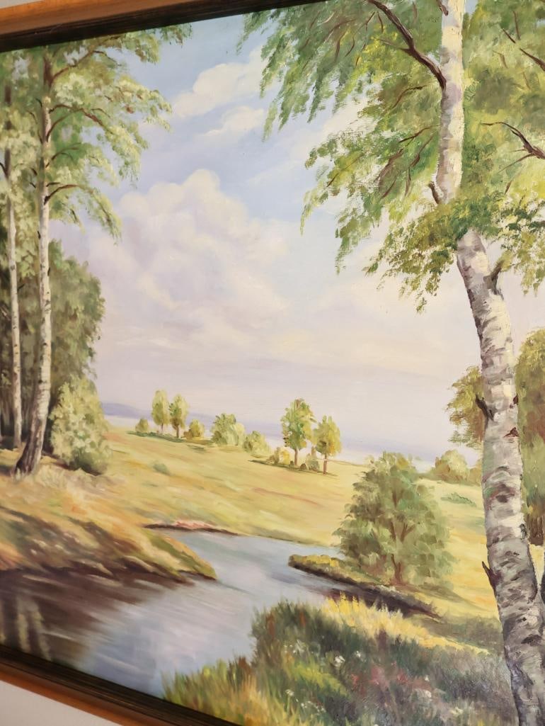 Original Large Landscape Painting of Grassland Stream - 5