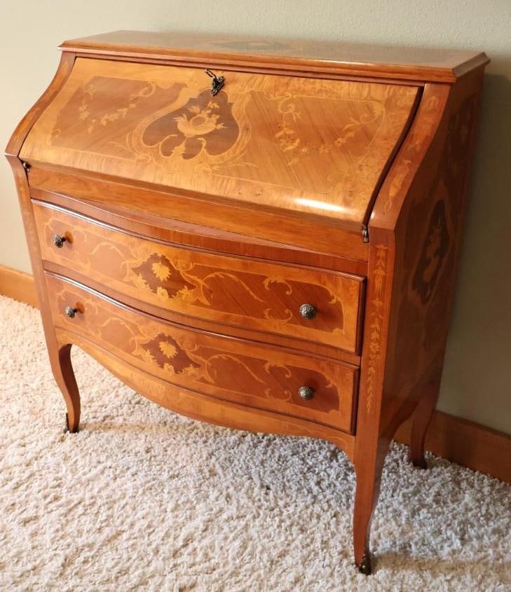 Vintage Italian Style Inlaid Marquetry Secretary Desk - 2