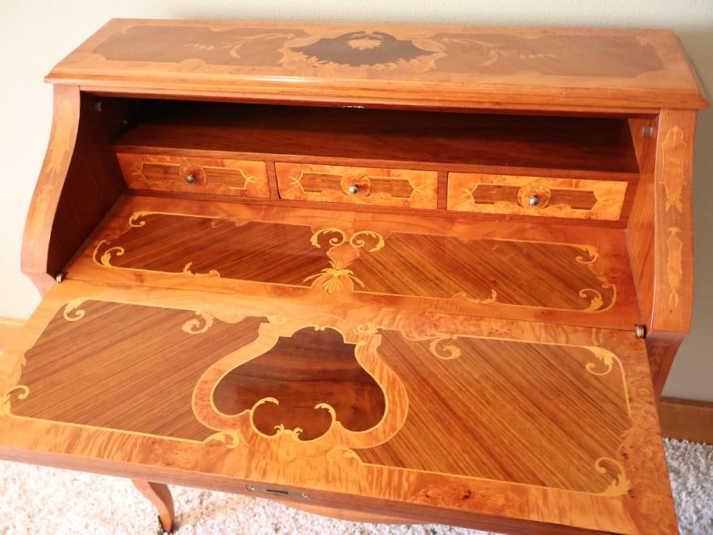 Vintage Italian Style Inlaid Marquetry Secretary Desk - 5