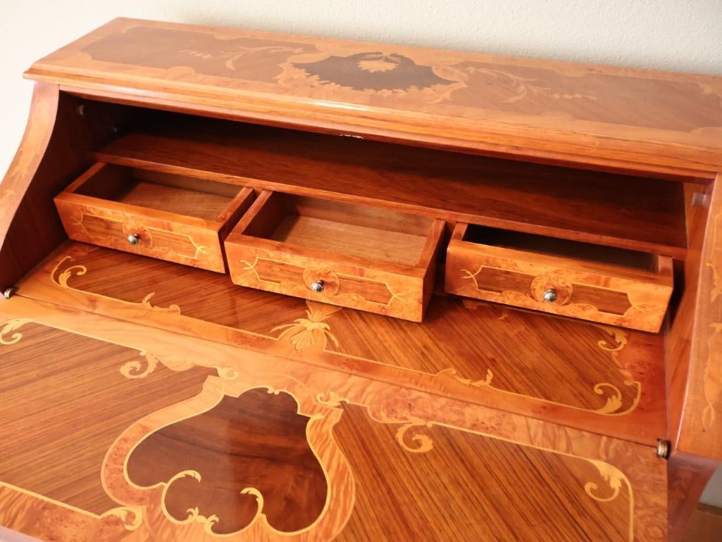 Vintage Italian Style Inlaid Marquetry Secretary Desk - 6