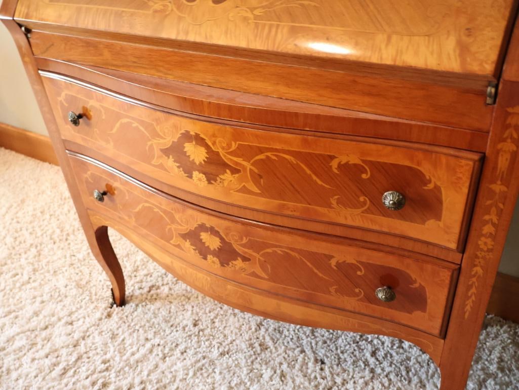 Vintage Italian Style Inlaid Marquetry Secretary Desk - 9
