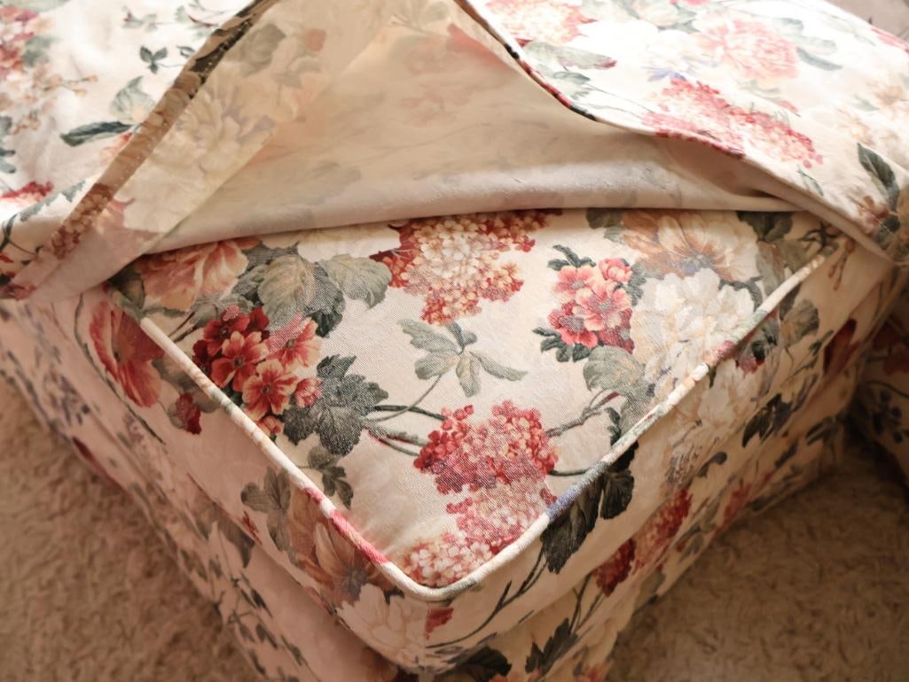 Pair of Floral Tufted Barrel Back Swivel Chairs with Matching Ottoman - 3