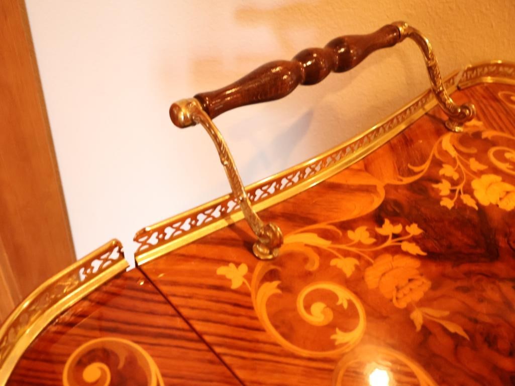Vintage Mid-Century Italian Marquetry and Polished Brass Bar Cart - 3