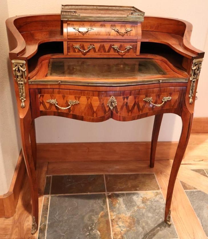 Antique French Louis XV-style marquetry and ormolu-mounted ladies writing desk - 2