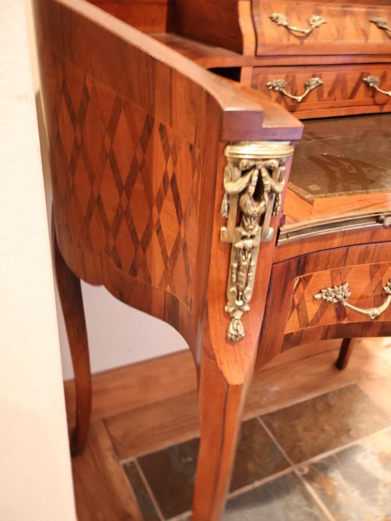 Antique French Louis XV-style marquetry and ormolu-mounted ladies writing desk - 9