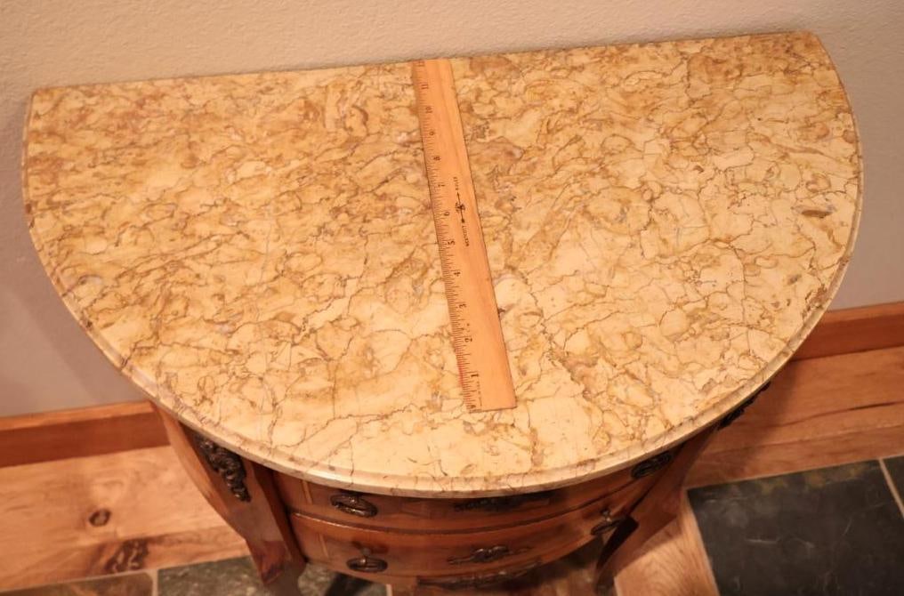 Antique French Louis XV-Style Marble-Top Demilune Two-Drawer Commode - 2