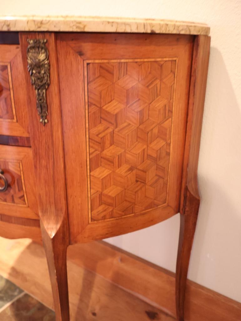 Antique French Louis XV-Style Marble-Top Demilune Two-Drawer Commode - 3