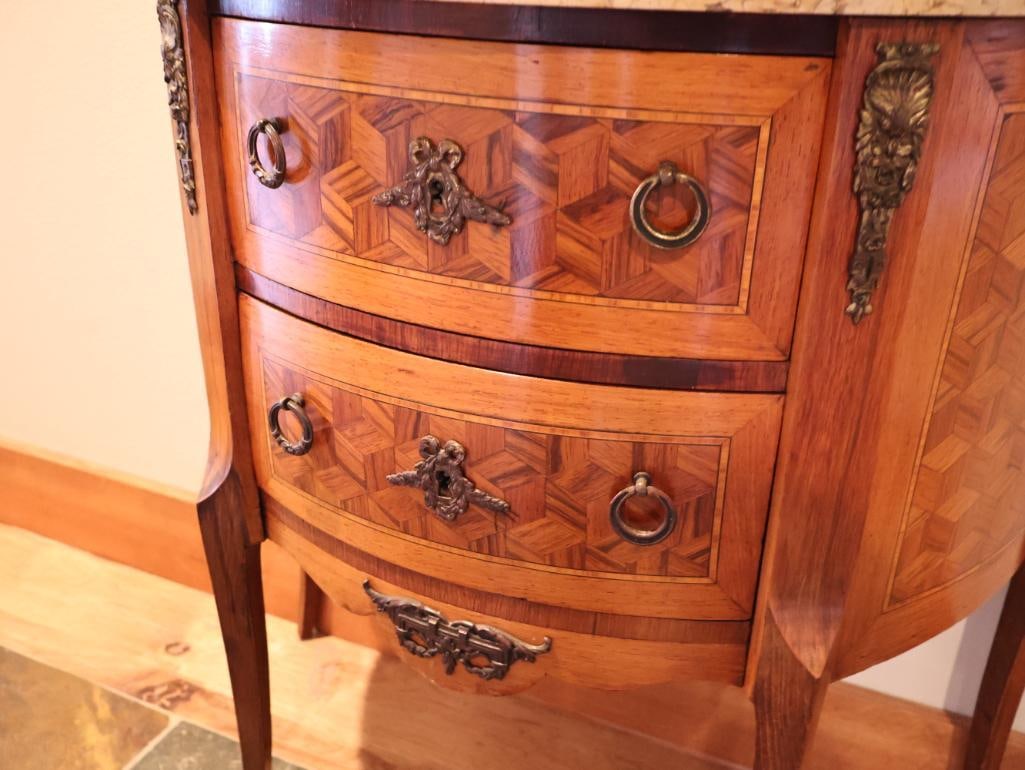 Antique French Louis XV-Style Marble-Top Demilune Two-Drawer Commode - 4