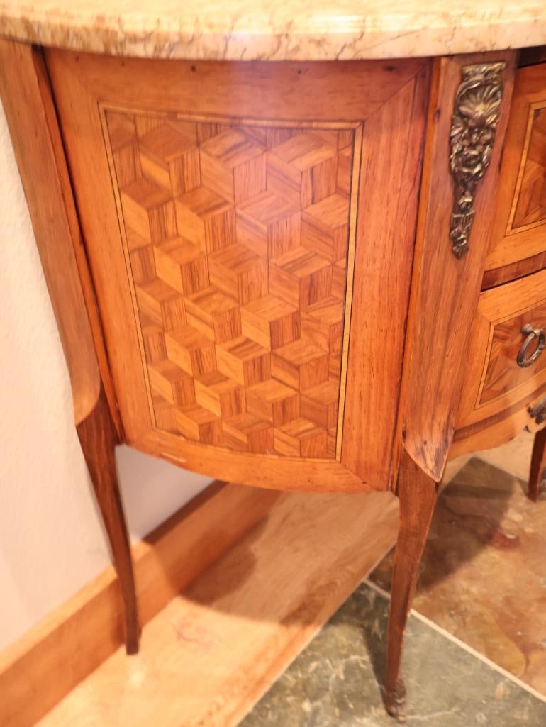 Antique French Louis XV-Style Marble-Top Demilune Two-Drawer Commode - 5