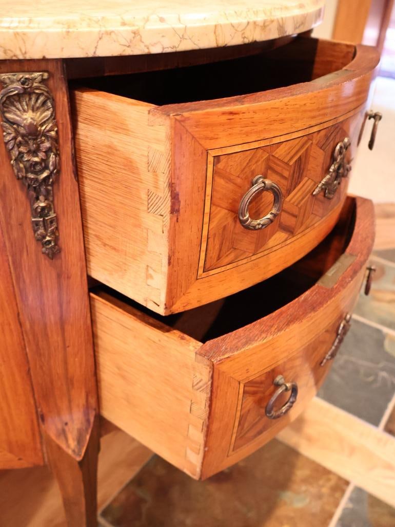 Antique French Louis XV-Style Marble-Top Demilune Two-Drawer Commode - 6
