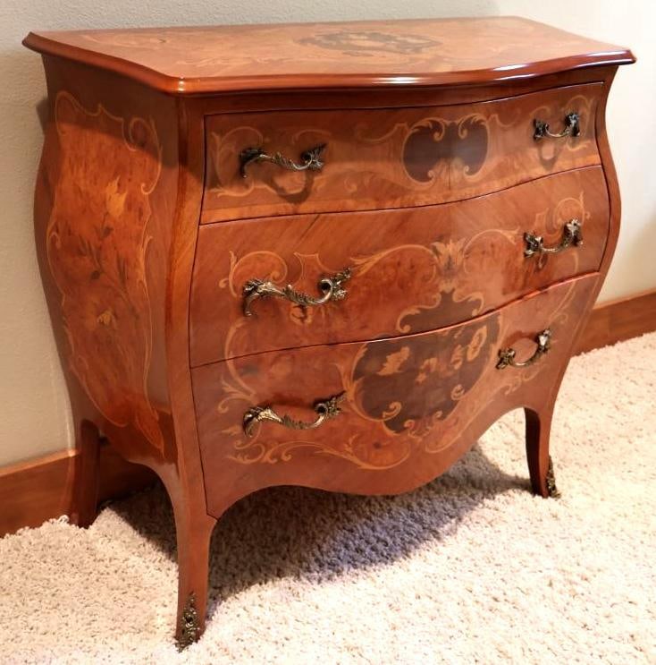 Vintage Italian Style Inlaid Marquetry Bombe Chest of Drawers (1 of 9)