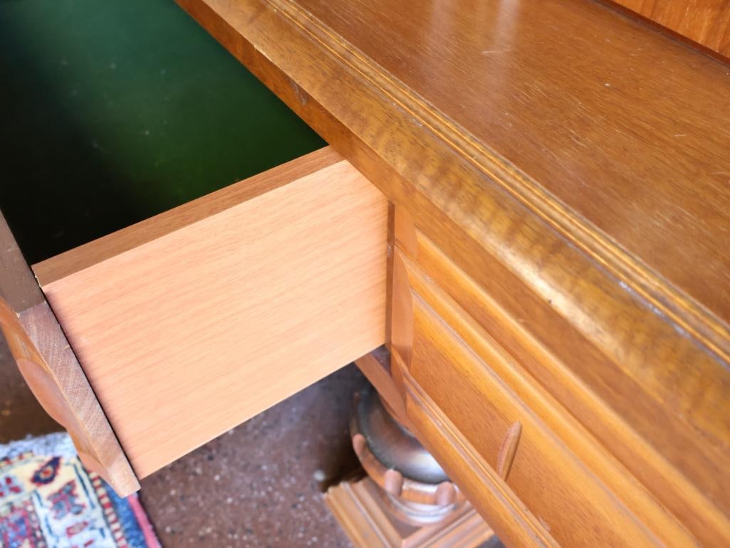 Large Over 9 ft Long Solid Wood Credenza with Carved and Vintage Glass Doors - 10