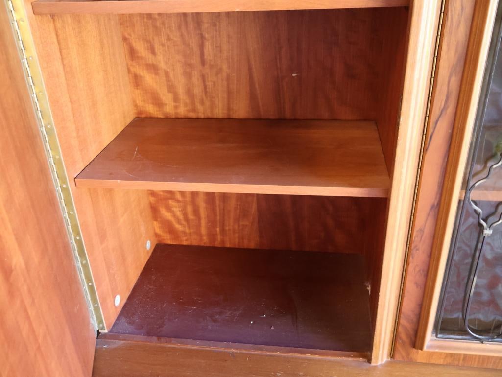Large Over 9 ft Long Solid Wood Credenza with Carved and Vintage Glass Doors - 12