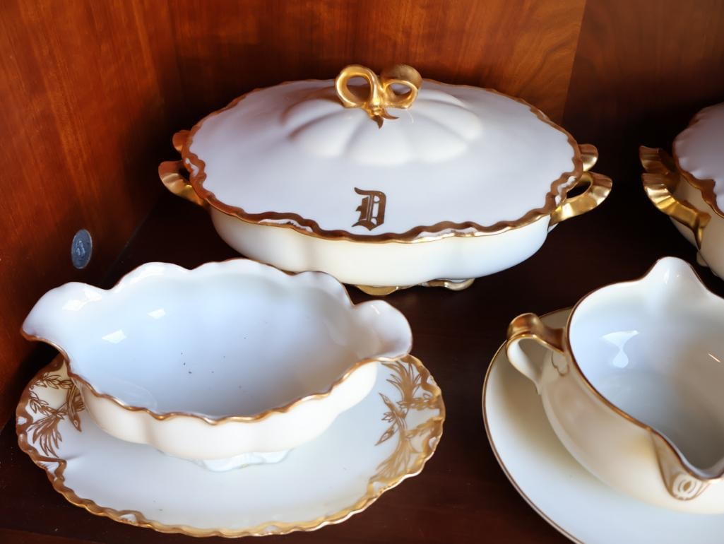 Large Set of Haviland Limoges French Gilded Edge China Set - 12