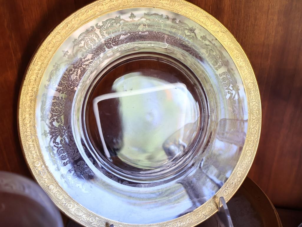 Antique Crystal Stemware and Gilded Edged Plates - 4