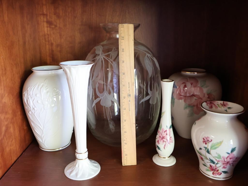 Collection of Lenox Vases and Etched Glass Signed Vase - 2