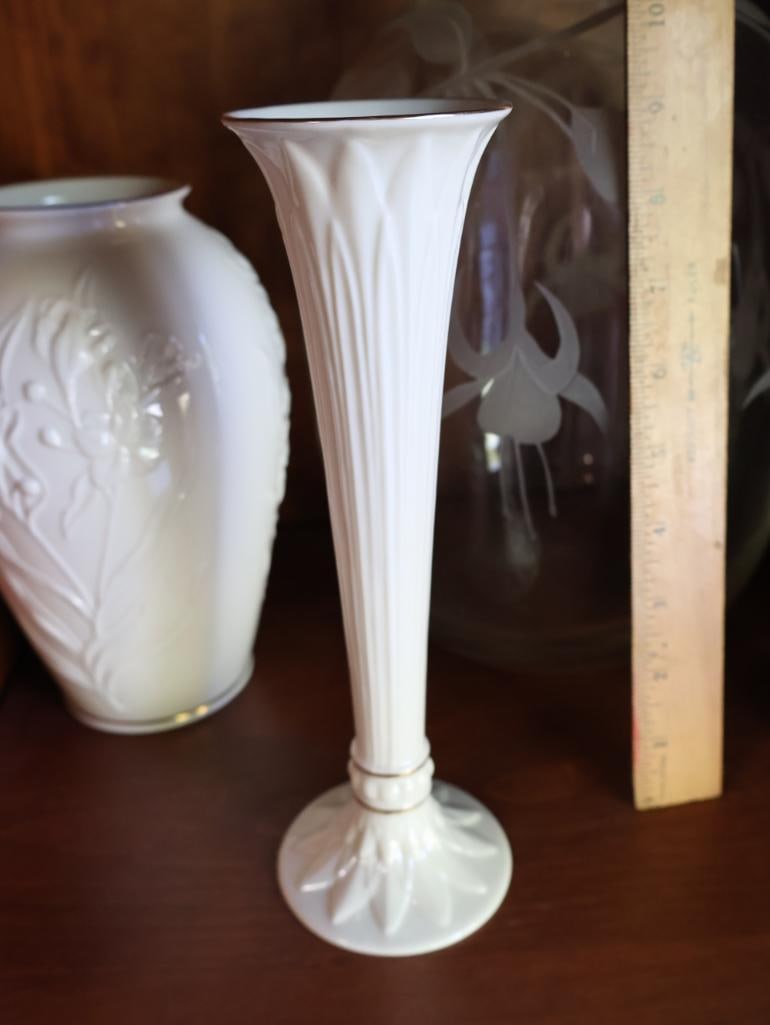 Collection of Lenox Vases and Etched Glass Signed Vase - 3