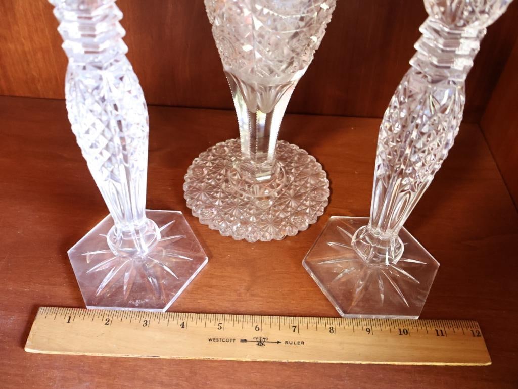 Pair of Waterford Crystal Candlesticks and Tall Crystal Vase - 5