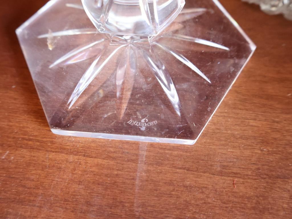Pair of Waterford Crystal Candlesticks and Tall Crystal Vase - 6