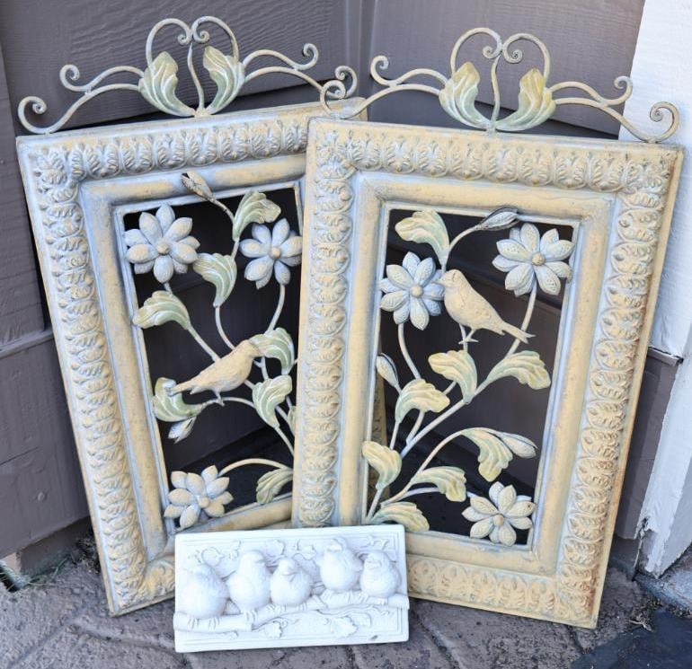 Two Matching Metal Bird Decor and Plaster Relief of birds (1 of 7)