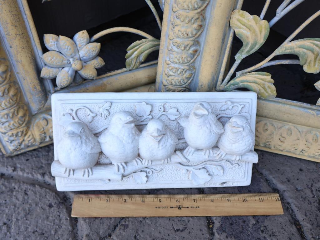 Two Matching Metal Bird Decor and Plaster Relief of birds - 2